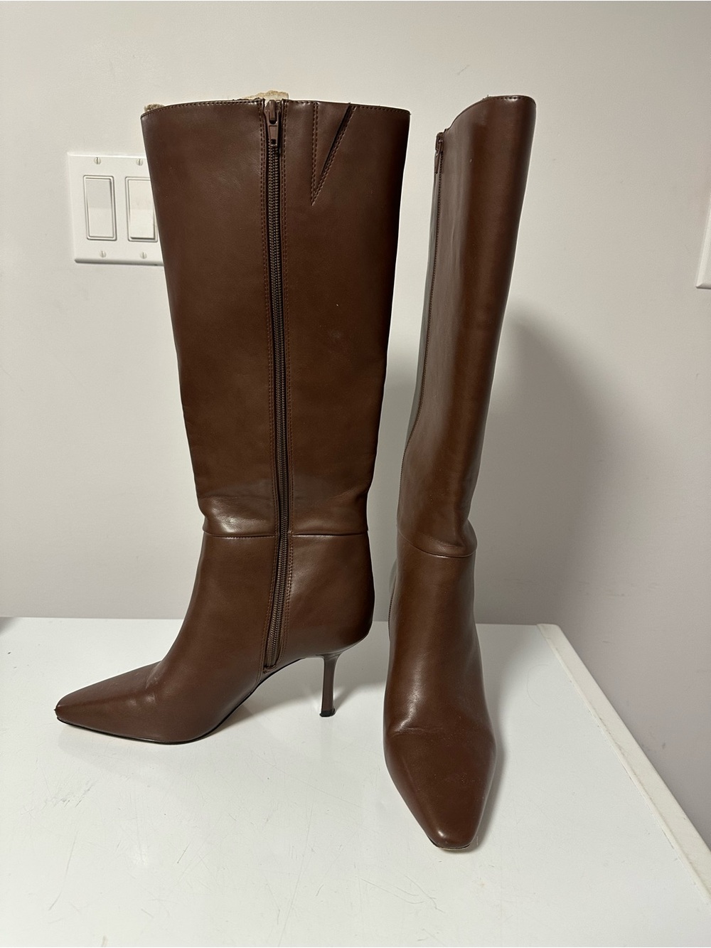 Mix No. 6 Brown Pointed-Toe Knee-High Stiletto Boots